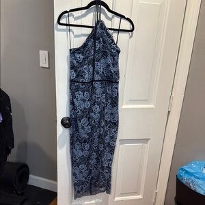 Vici Blue and White One Shoulder Sheath Dress